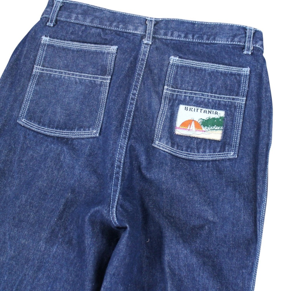 Vintage 70s Brittania Jeans Denim Flare Leg Dark Wash High Rise Raw Hem Size 33 - Picture 3 of 7